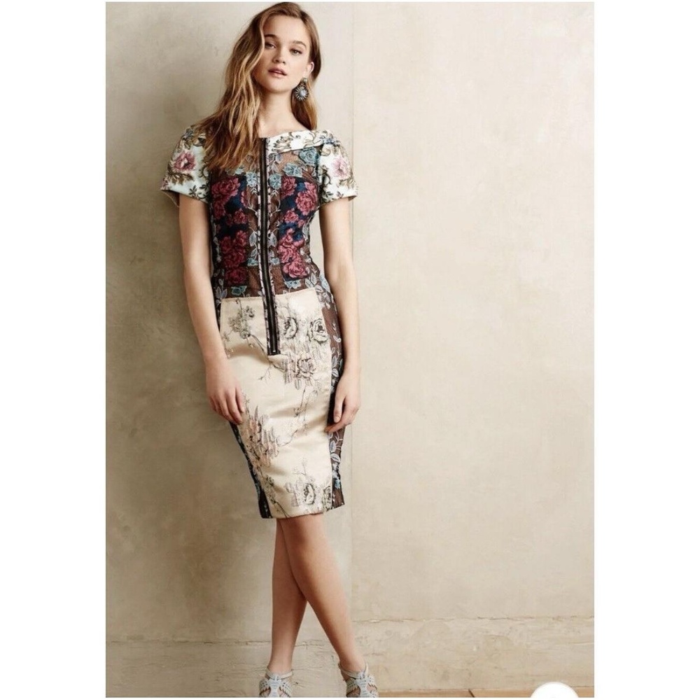 Anthropologie Byron Lars‎ Beguile Brocade Sheath Dress 2 NWT Floral Embroidered